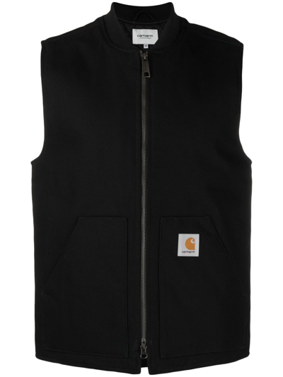 Carhartt Logo-patch Zipped Vest In Black