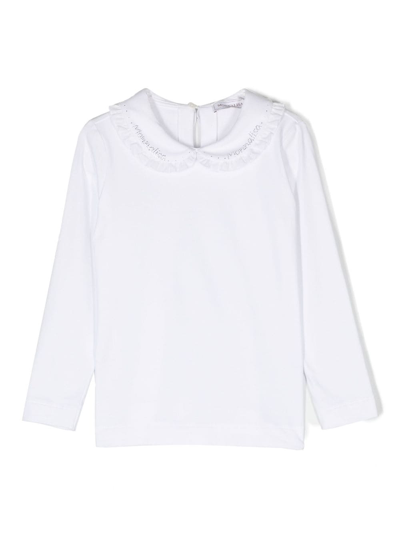 Monnalisa Kids' Rhinestone Ruffled-trim T-shirt In White