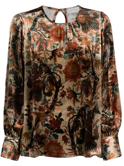 Pierre-louis Mascia Kanpur Velvet-effect Blouse In Marrón