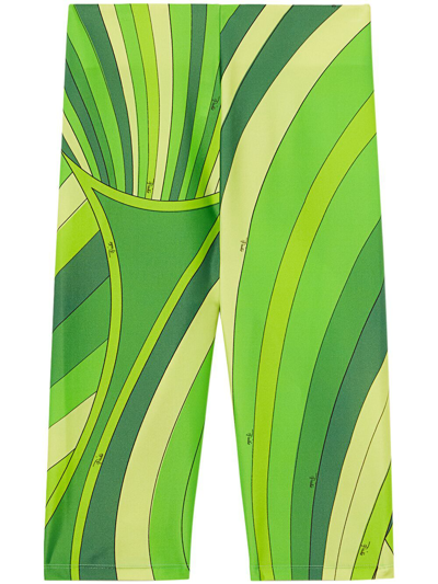 Pucci Kids' Iride-print Cropped Leggings In Green