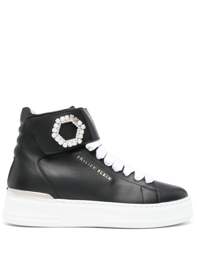 Philipp Plein Logo-lettering Crystal-embellished Trainers In Black