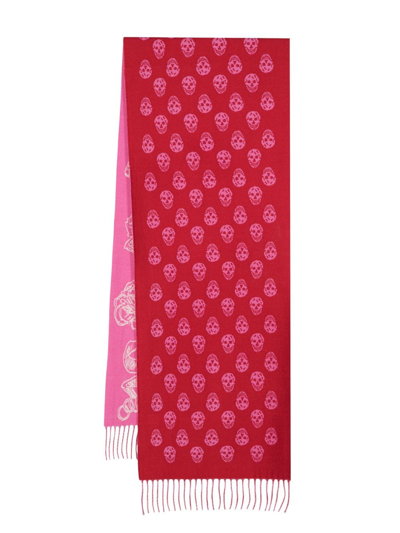 Alexander Mcqueen Skull Intarsia-knit Wool Scarf In Pink