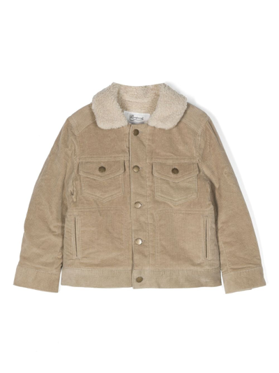Bonpoint Kids' Faux-shearling Collar Corduroy Jacket In Brown