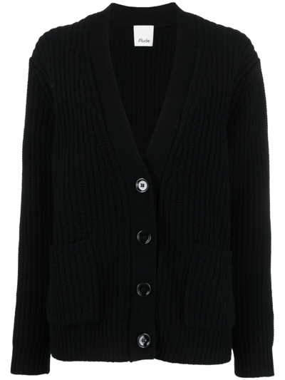 Allude V-neck Ribbed Cardigan In Black