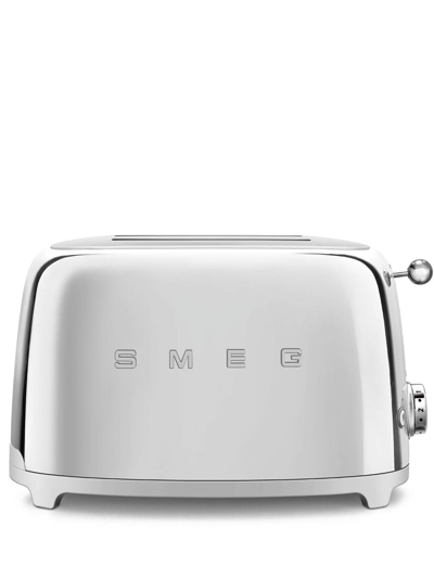 Smeg Logo-plaque Stainless-steel Toaster In Silver