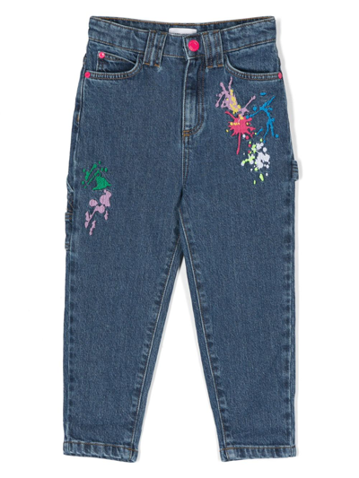 Marc Jacobs Kids' Embroidered Tapered Trousers In Blue