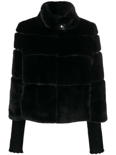 Patrizia Pepe Panelled Fur-design Jacket In Black  