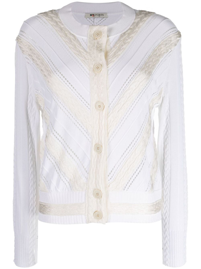 Ports 1961 Chevron Knitted Cardigan In White