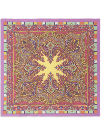 Etro Graphic-print Silk Pocket Square In Pink