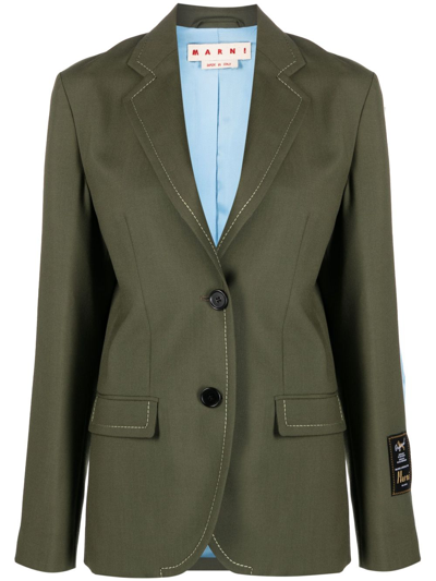 Marni Compact Wool Blend Jacket In Forest