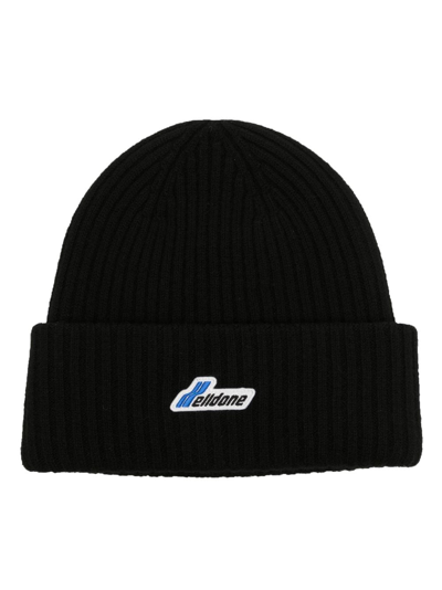 We11 Done Logo-patch Ribbed Beanie In Black