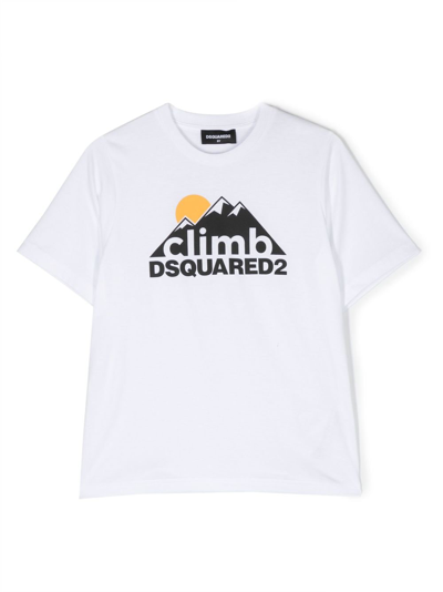 Dsquared2 Kids' Graphic-print Short-sleeve T-shirt In White