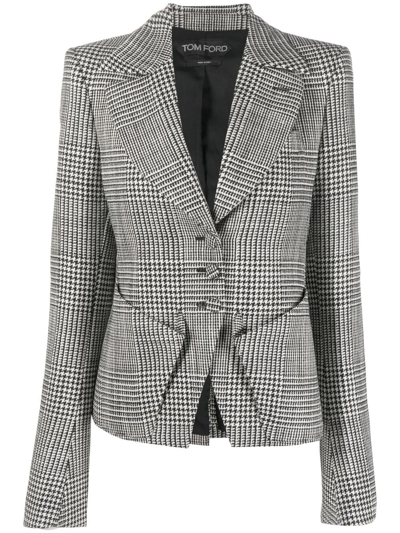 Tom Ford Houndstooth-pattern Buttoned Fitted Jacket In Grey