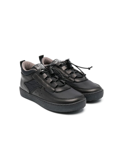 Pèpè Kids' Drawcord-fastening Leather Sneakers In Black