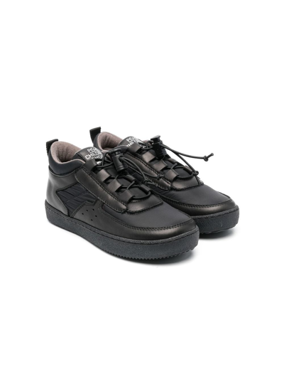 Pèpè Kids' Drawcord-fastening Leather Trainers In Black