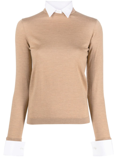 Polo Ralph Lauren Layered Long-sleeve Fine-knit Top In Brown