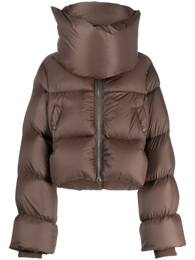 Rick Owens Funnel-neck Padded Down Jacket In Brown