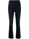Mother Cropped Flared Denim Jeans In Blue