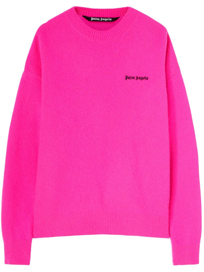 Palm Angels Logo-embroidered Wool-blend Jumper In Pink