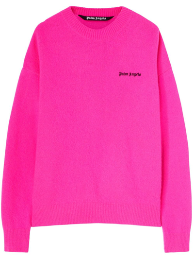 Palm Angels Logo-embroidered Wool-blend Jumper In Fuchsia,black