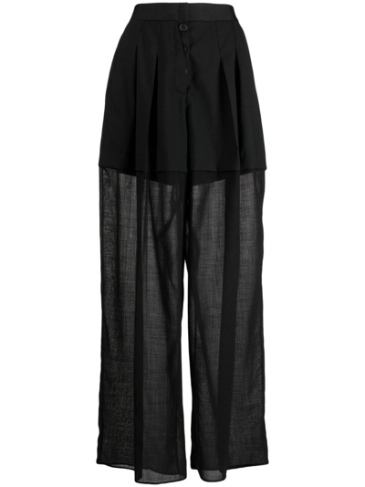 Ports 1961 High-waisted Sheer-panels Trousers In Black