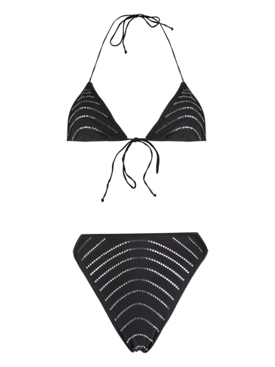 Oseree Crystal-embellished Bikini Set In Black