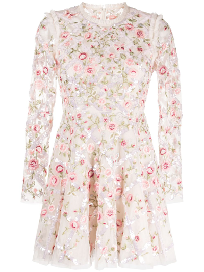 Needle & Thread Floral-embroidery Round-neck Dress In Pink