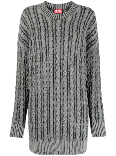 Diesel Cable-knit Cotton Jumper In Grey