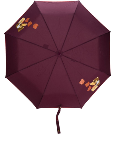 Moschino Teddy Bear-motif Compact Umbrella In Red