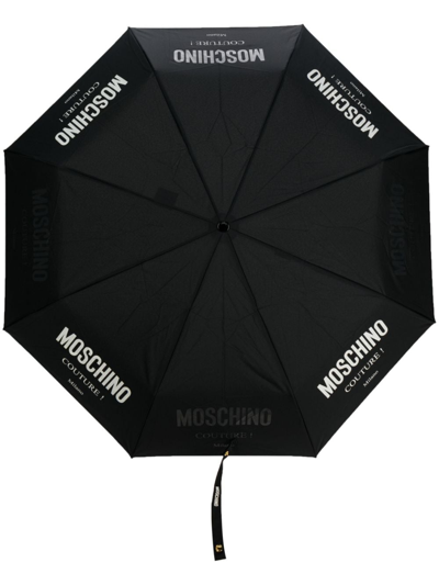 Moschino Logo-print Compact Umbrella In Black
