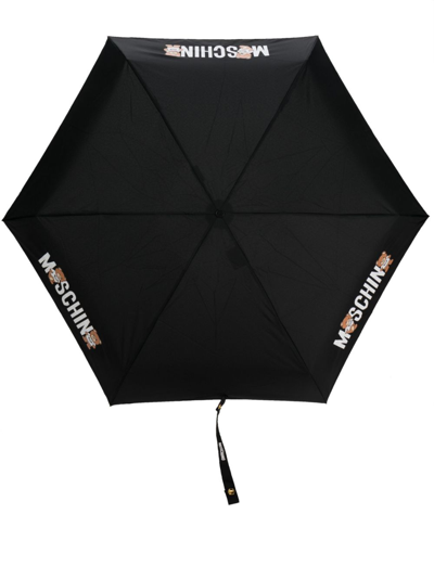 Moschino Teddy Bear-motif Compact Umbrella In Black