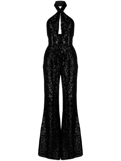 Elie Saab Sequin-embellished Halterneck Jumpsuit In Black