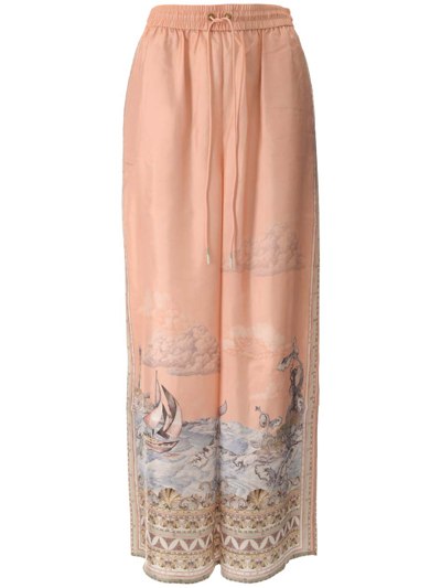 Zimmermann High Tide Silk Trousers In Pink