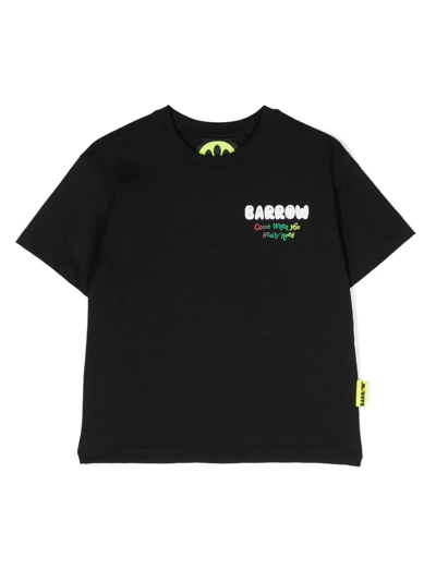 Barrow Kids' Black T-shirt With Multicoloured Lettering Logo In Nero/black