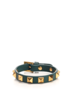 Valentino Green Leather Rockstud Bracelet In Green