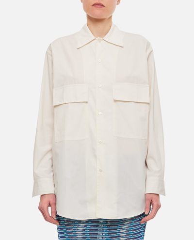 Plan C Relaxed Fit Long Sleeve Shirt In White