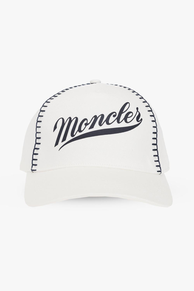 Moncler Logo Printed Contrast Stitched Baseball Cap In White