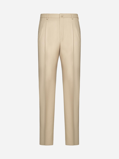 Lanvin Pinched Straight-leg Wool Trousers In Beige