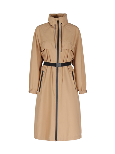 Burberry Parka With Ekd Print And Belt In Beige