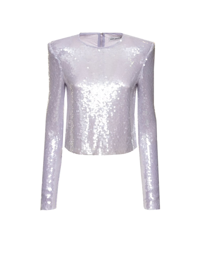 Self-portrait Sequined Cropped Top In Purple