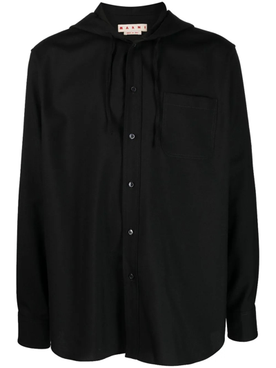 Marni Hooded Wool Shirt In Black