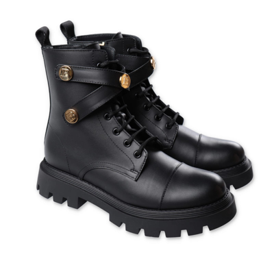 Balmain Kids'  Biker Neri In Pelle Di Vitello Bambina In Nero