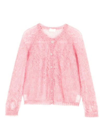 Il Gufo Kids' Open-knit Mohair-blend Cardigan In Pink