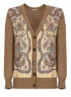 Etro V-neck Beige Cardigan With Paisley Inner Lining In Beige