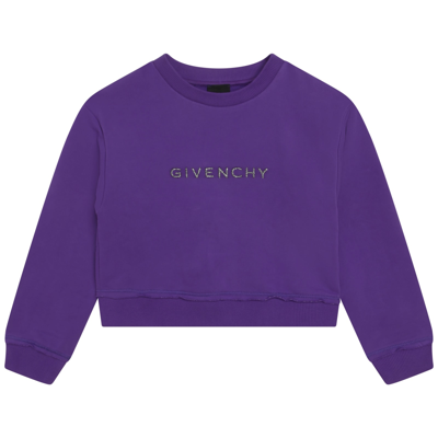 Givenchy Kids' Logo-embroidered Cropped Sweatshirt In Viola