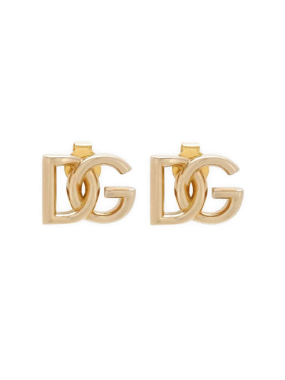 Dolce & Gabbana Logo-plaque Polished Earrings In Yellow & Orange