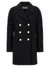 Lanvin Sophisticated Woolen Double-breasted Coat With Peak Lapels In Black
