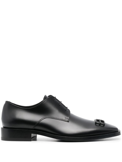 Balenciaga Logo-embossed Leather Derby Shoes In Black