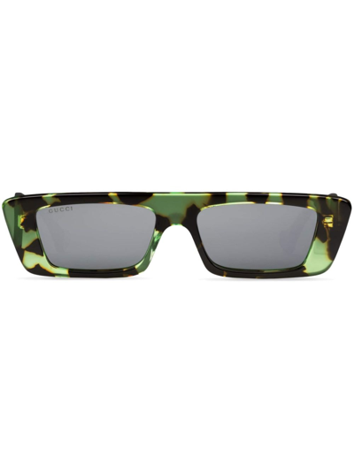 Gucci Tortoiseshell-effect Rectangle-frame Sunglasses In Green
