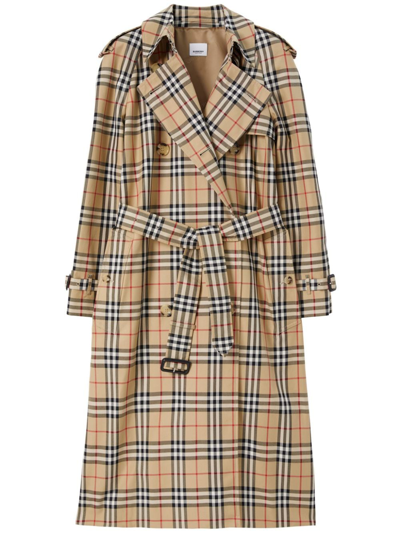 Burberry Vintage Check-print Trench Coat In Beige